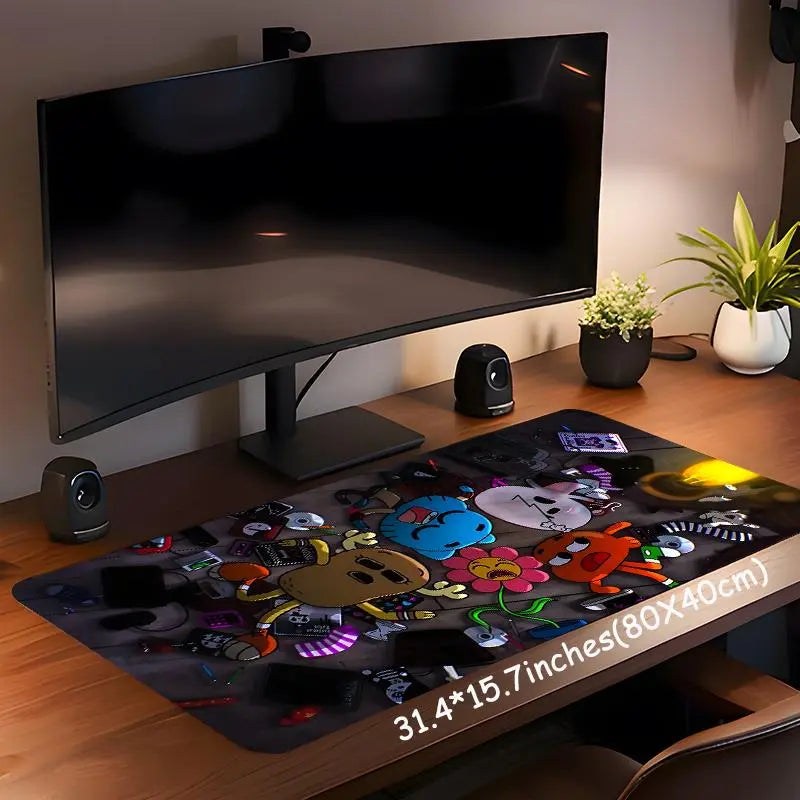 Cartoon Pattern Rectangle Gaming Computer Mouse Pad, Non-Slip Rubber Base Keyboard & Mouse Mat for Home Office Desk Décor