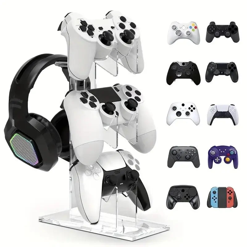 3-Layer Compact Game Controller Stand & Headphone Stand, Organize Storage Arrangement Stand for PS5 S4 Controller, Controller Holder Headset Stand Gaming Accessories