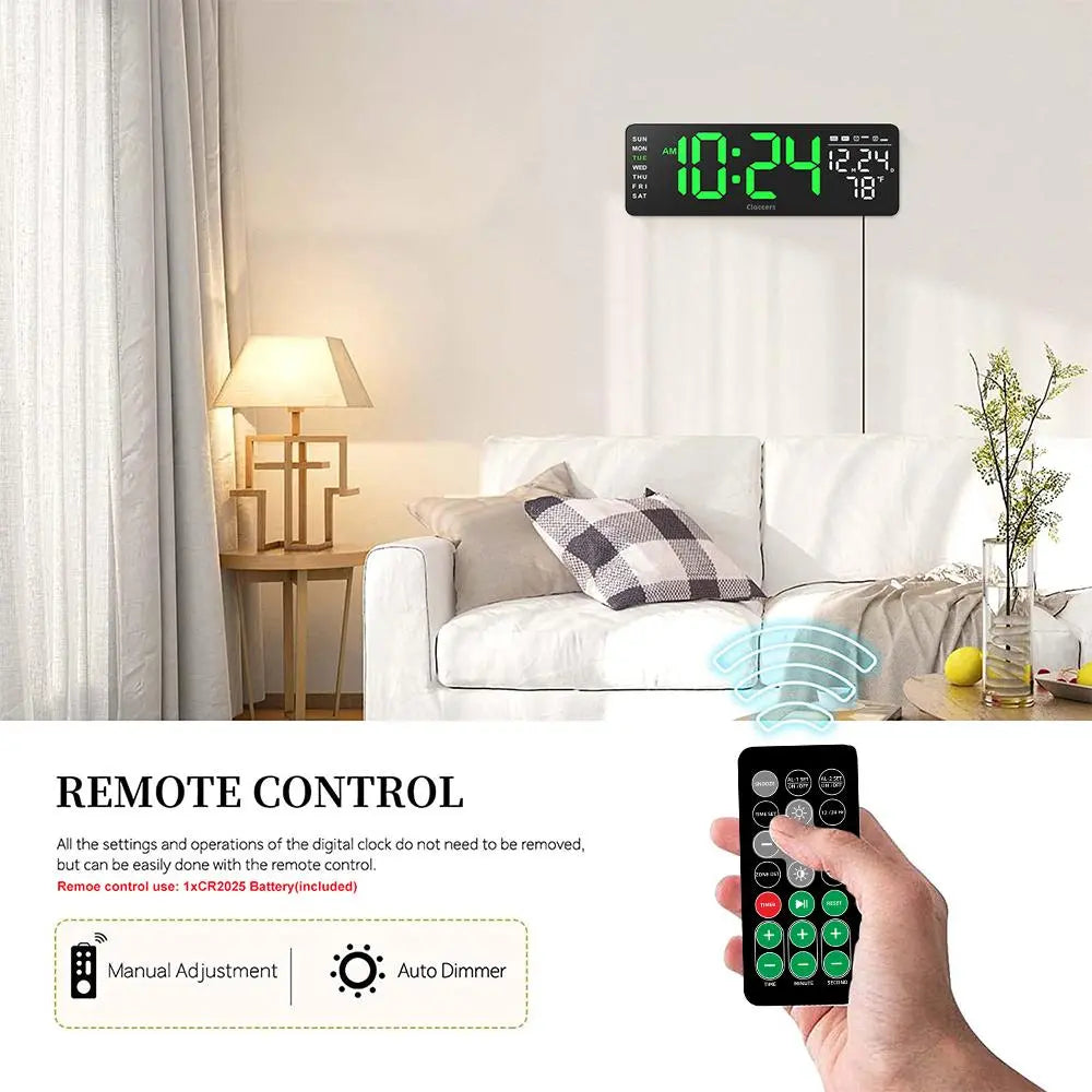 Usb-Powered Digital Wall Clock, Rectangle with Remote Control, Large Display with Indoor Temperature, Date and Week, Countdown Timer (Battery Not Included) #GLOBAL PICKS