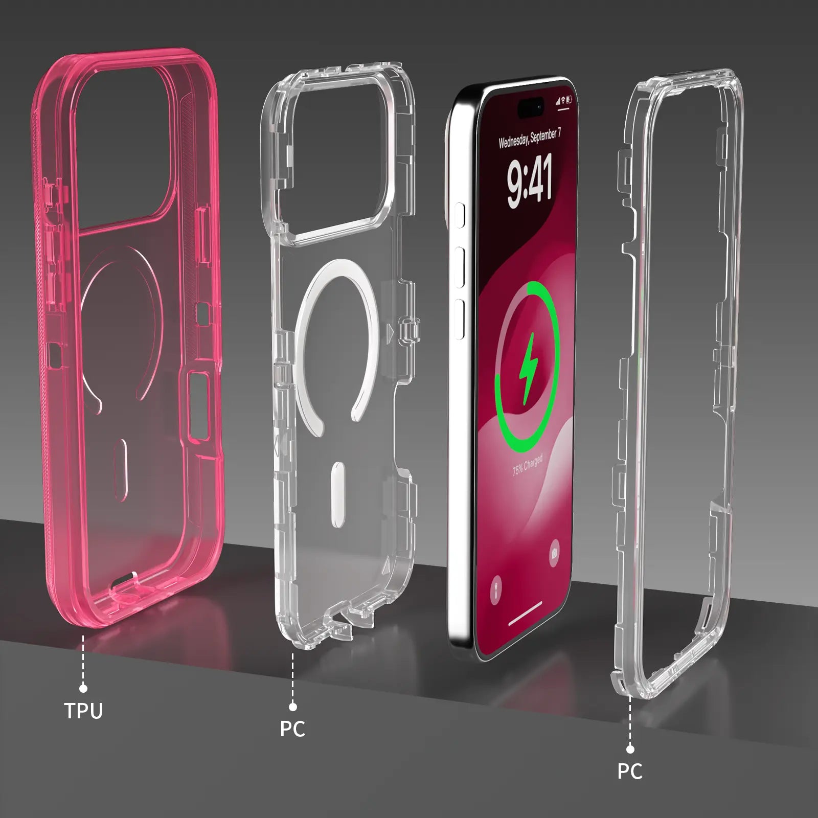 3-In-1 Transparent Phone Case for Iphone 17 Pro Max 17 Air 16 15 14 13 Pro Max,Compatible with Magsafe, Durable Dual Layer Transparent Magnetic Phone Cases, Heavy Duty Shockproof and Anti-Drop Protective Cover