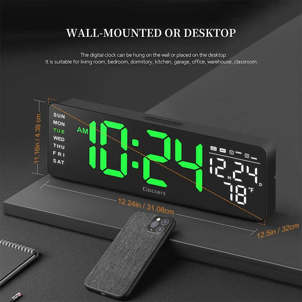 Usb-Powered Digital Wall Clock, Rectangle with Remote Control, Large Display with Indoor Temperature, Date and Week, Countdown Timer (Battery Not Included) #GLOBAL PICKS