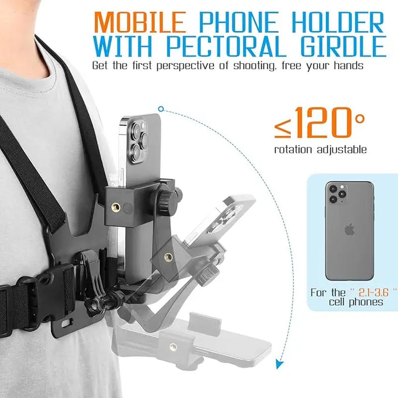 Phone Holder Chest Mount | Tiktok-Ready Stabilizer for POV Videos | Perfect for Jogging, Climbing, Skiing, and More | Lightweight, Durable, Adjustable | the Ultimate Tool for Creative Content and Outdoor Sports Smartphone Silicone Camera Clip Cellphone