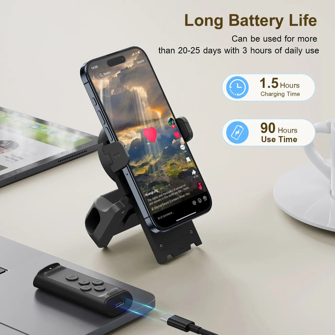 PUTARE Remote Control for Tiktok Scrolling with Phone Stand, Wireless Page Turner, Selfie Camera Shutter Video Recording for Ios Android, Cellphone Selfie Accessory Summerwins