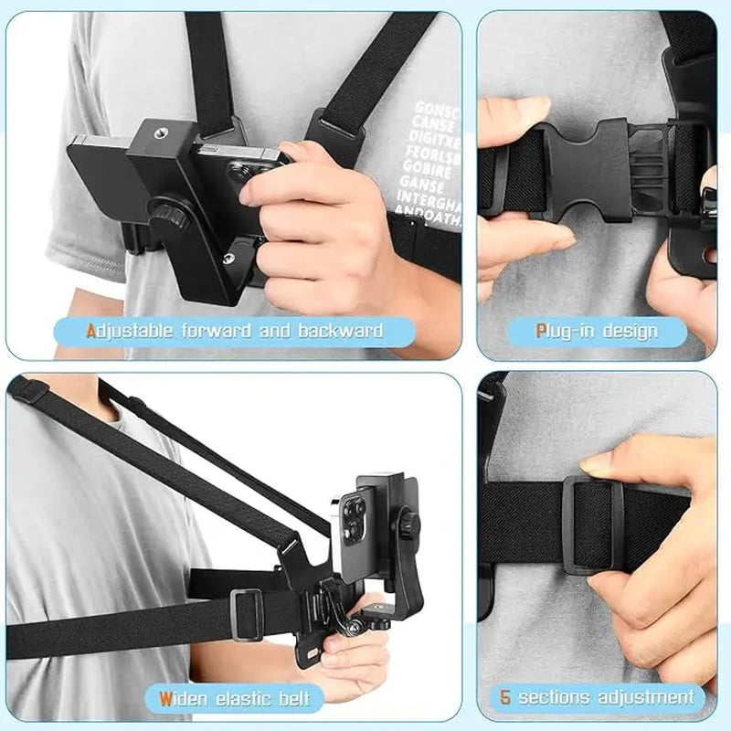 Phone Holder Chest Mount | Tiktok-Ready Stabilizer for POV Videos | Perfect for Jogging, Climbing, Skiing, and More | Lightweight, Durable, Adjustable | the Ultimate Tool for Creative Content and Outdoor Sports Smartphone Silicone Camera Clip Cellphone