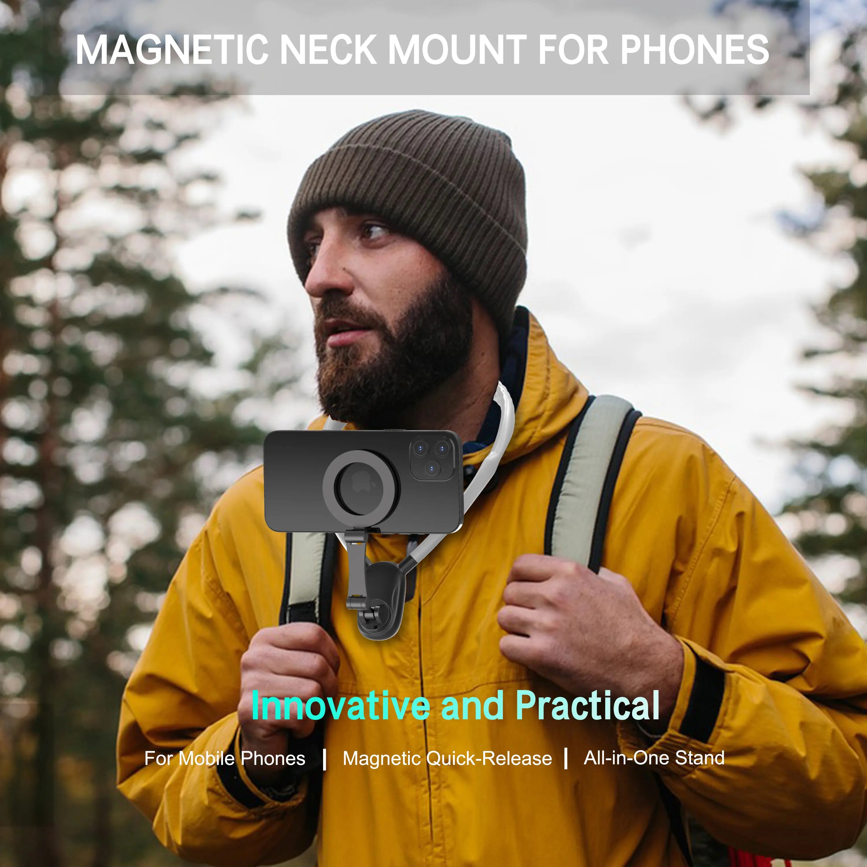 Magnetic Mobile Phone Neck Mount - Silicone-Steel Metal Hands-Free Holder with Plug, Landscape-Ready Pov/Vlog Chest Strap for Iphone 17/16/15/14, Cellphone Accessories for Android Smartphones