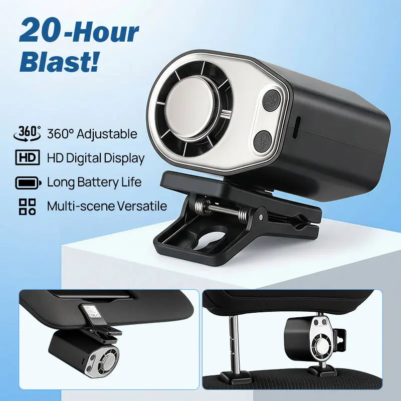 【Summer Survivals】Joytutus 2026 Semiconductor Cooling Car Clip on Fan - 360° Rotation, 100 Speeds Adjustable, LED Display, USB Rechargeable, Wide Clamp, 20Hr 3000Mah Battery, Car Accessories Car Fan Car Seat Fan High Velocity Fan Dealsforyoudays