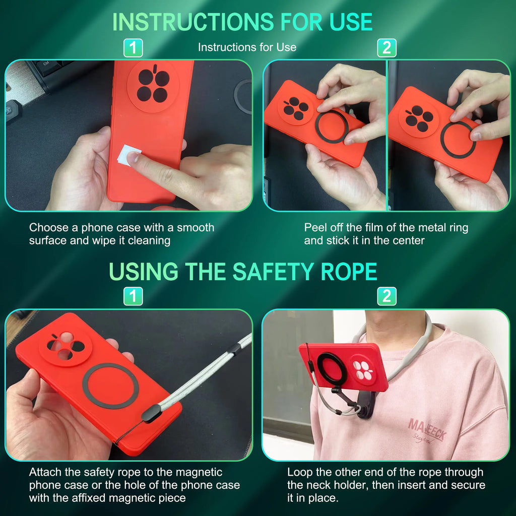 Magnetic Mobile Phone Neck Mount - Silicone-Steel Metal Hands-Free Holder with Plug, Landscape-Ready Pov/Vlog Chest Strap for Iphone 17/16/15/14, Cellphone Accessories for Android Smartphones