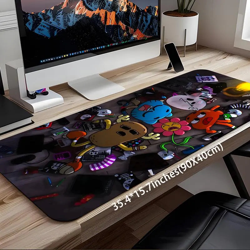 Cartoon Pattern Rectangle Gaming Computer Mouse Pad, Non-Slip Rubber Base Keyboard & Mouse Mat for Home Office Desk Décor