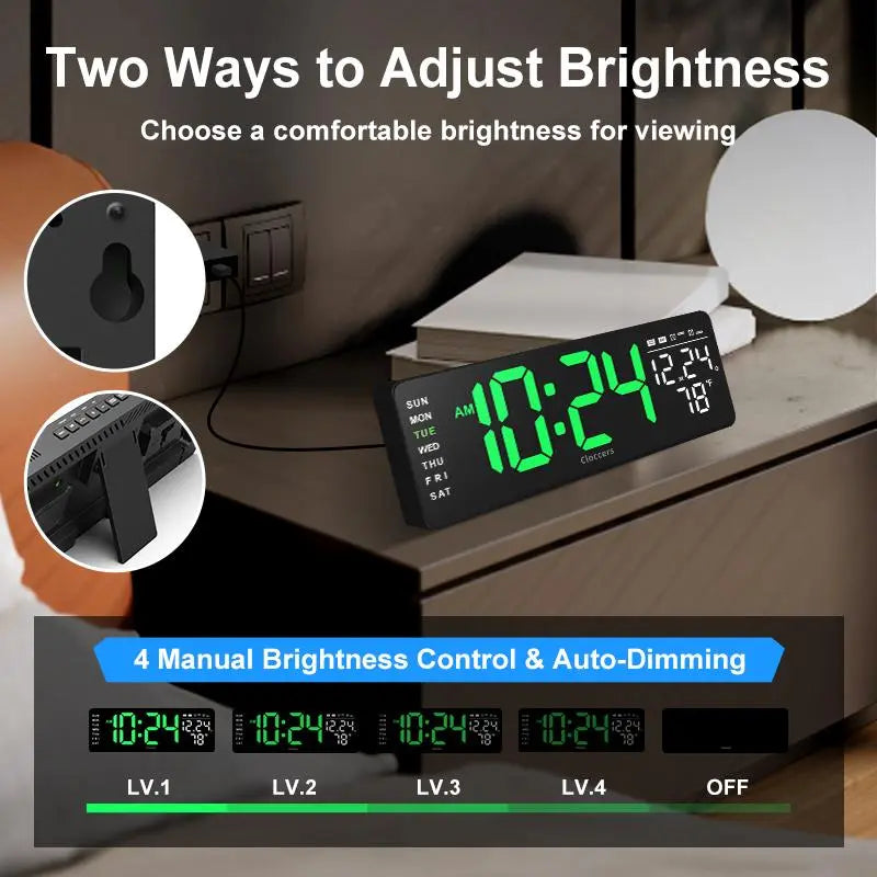 Usb-Powered Digital Wall Clock, Rectangle with Remote Control, Large Display with Indoor Temperature, Date and Week, Countdown Timer (Battery Not Included) #GLOBAL PICKS