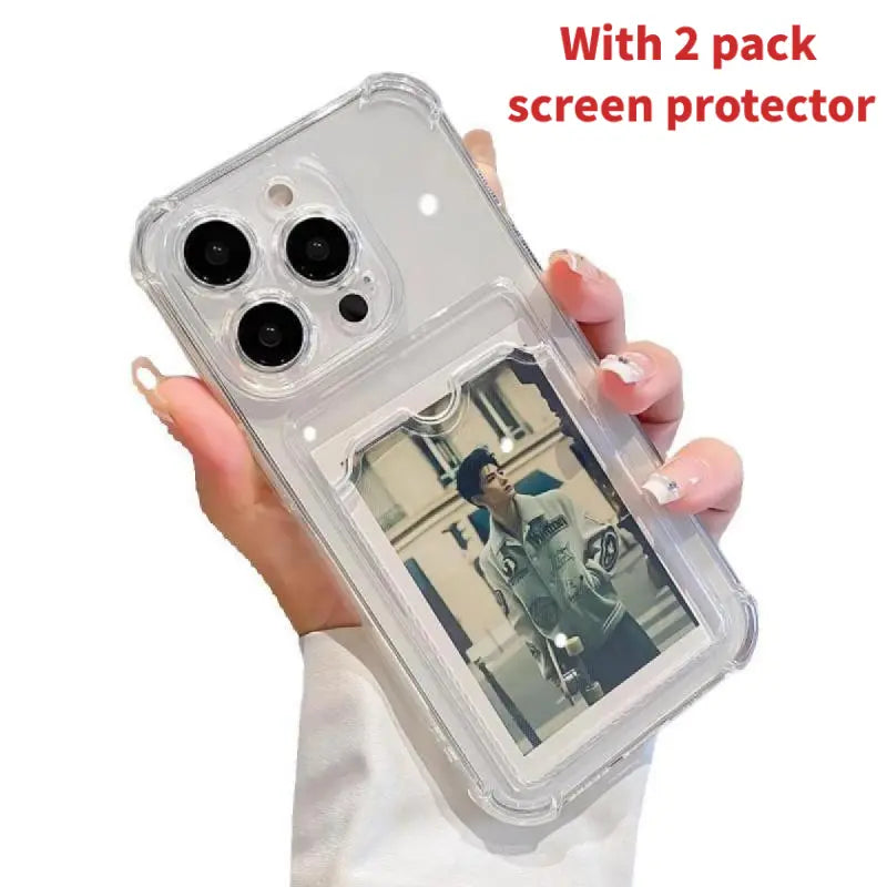 Transparent Card Holder Phone Case for Iphone 17 16 15 14 13 12 11 Pro Max Pro plus | DIY for Printing Photos,Slim Soft Silicone, Shockproof, Stylish Couple Case for Men & Women Cellphone Smartphone
