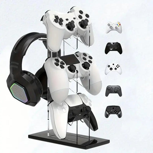 3-Layer Compact Game Controller Stand & Headphone Stand, Organize Storage Arrangement Stand for PS5 S4 Controller, Controller Holder Headset Stand Gaming Accessories