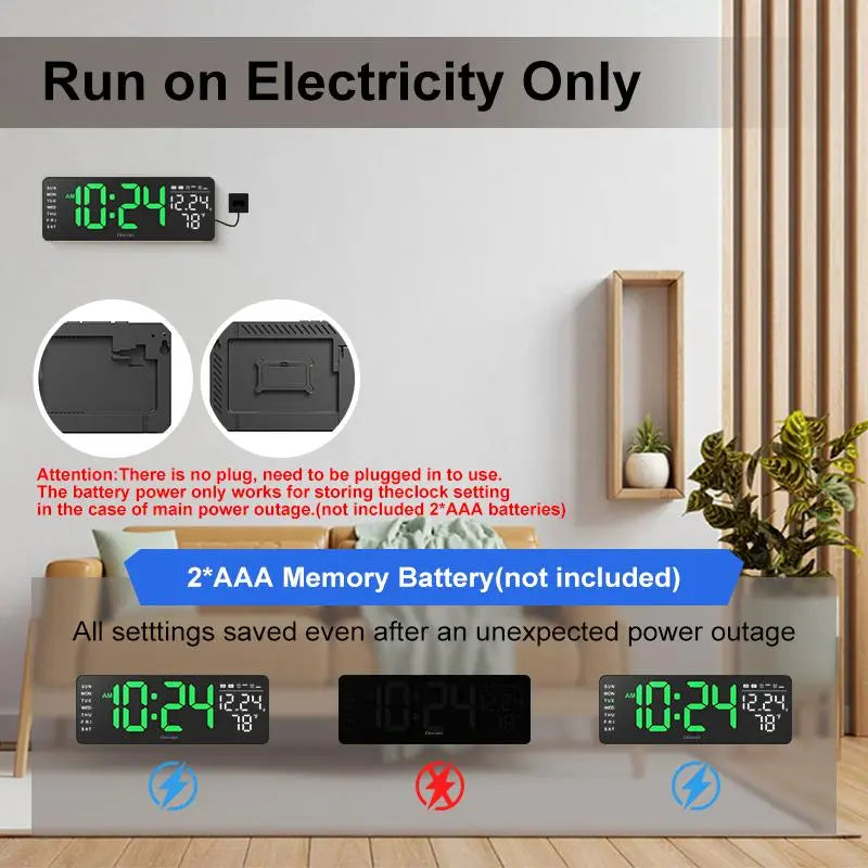 Usb-Powered Digital Wall Clock, Rectangle with Remote Control, Large Display with Indoor Temperature, Date and Week, Countdown Timer (Battery Not Included) #GLOBAL PICKS