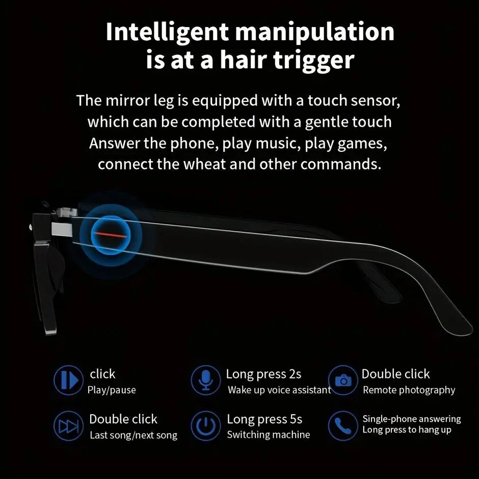 Senbono Smart Eye Strain Glasses, Multifunctional Smart Glasses, Smart Eyewear, Wireless Headphone Transparent Lens Bluetooth-Compatible Glasses, Smart Audio Glasses, Smart Sports Sunglasses with Mic, Boyfriend Gift, Electronic Gadgets