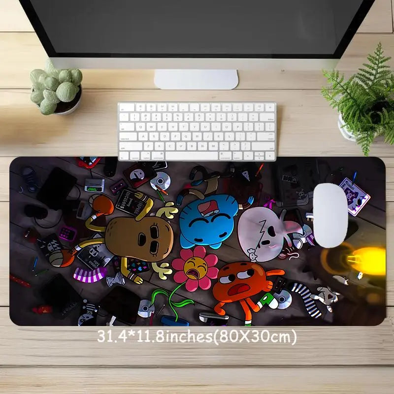 Cartoon Pattern Rectangle Gaming Computer Mouse Pad, Non-Slip Rubber Base Keyboard & Mouse Mat for Home Office Desk Décor