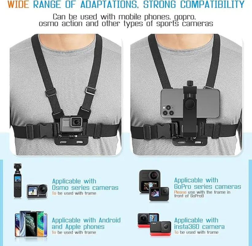 Phone Holder Chest Mount | Tiktok-Ready Stabilizer for POV Videos | Perfect for Jogging, Climbing, Skiing, and More | Lightweight, Durable, Adjustable | the Ultimate Tool for Creative Content and Outdoor Sports Smartphone Silicone Camera Clip Cellphone