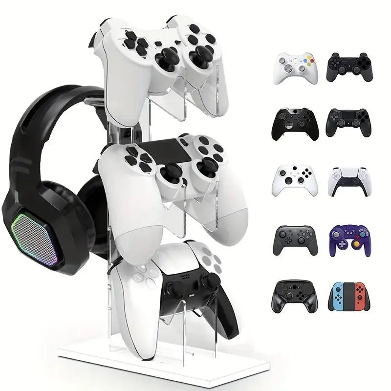 3-Layer Compact Game Controller Stand & Headphone Stand, Organize Storage Arrangement Stand for PS5 S4 Controller, Controller Holder Headset Stand Gaming Accessories