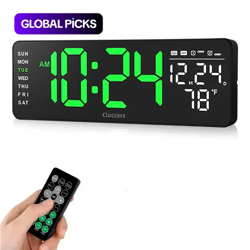 Usb-Powered Digital Wall Clock, Rectangle with Remote Control, Large Display with Indoor Temperature, Date and Week, Countdown Timer (Battery Not Included) #GLOBAL PICKS