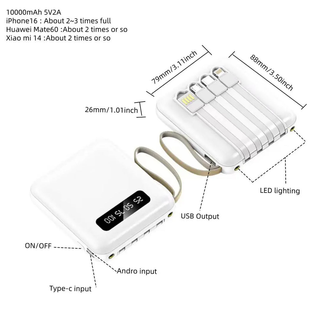 10000Mah Portable Power Bank, Rechargeable Travel Battery Pack, Multifunctional Mobile Power Bank with Digital Display for Android & Iphone Devices, Rechargeable Battery Packs Powerbank #GLOBAL PICKS