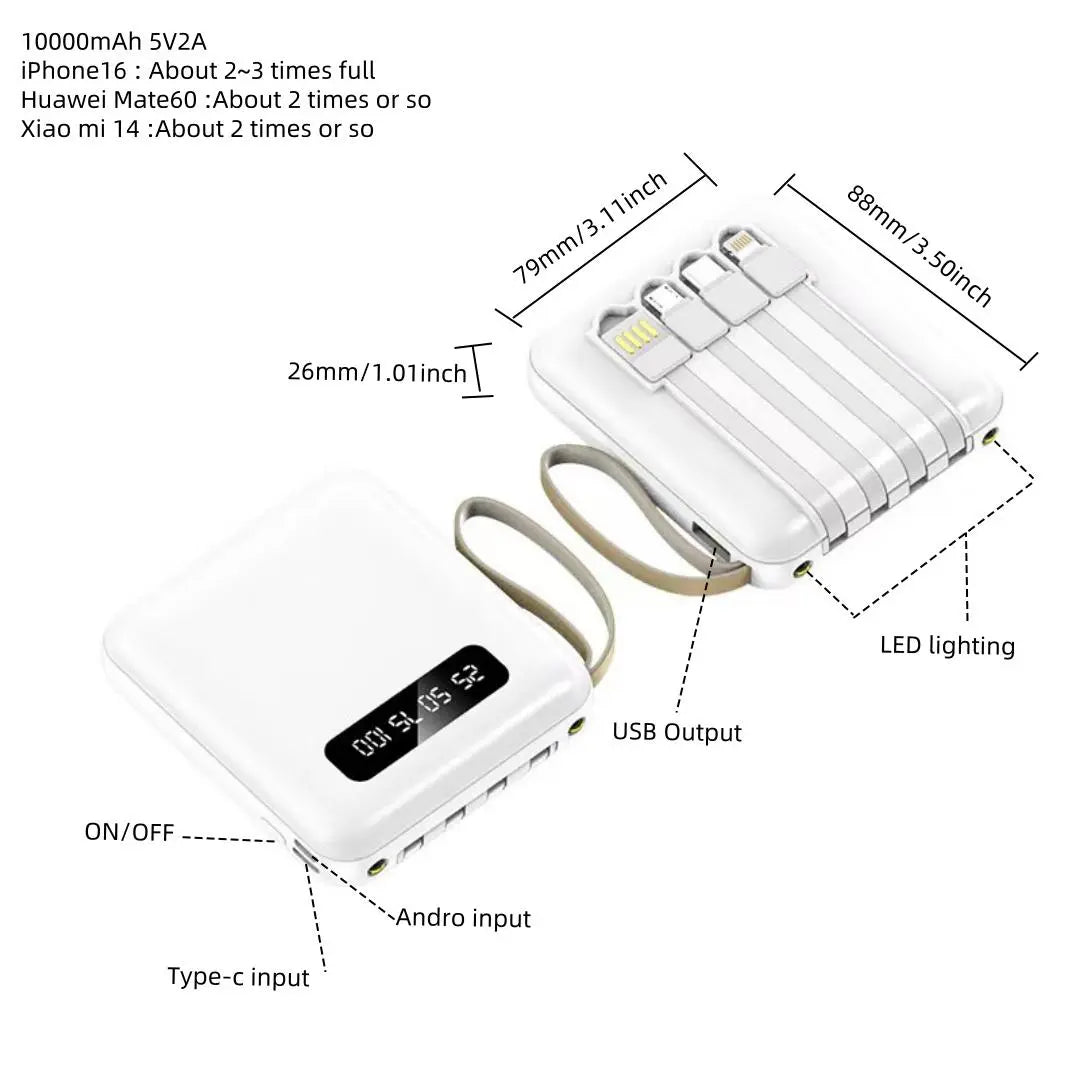 10000Mah Portable Power Bank, Rechargeable Travel Battery Pack, Multifunctional Mobile Power Bank with Digital Display for Android & Iphone Devices, Rechargeable Battery Packs Powerbank #GLOBAL PICKS