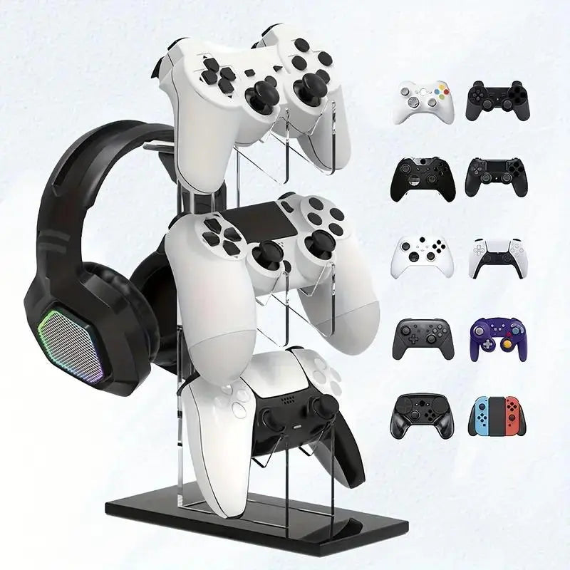 3-Layer Compact Game Controller Stand & Headphone Stand, Organize Storage Arrangement Stand for PS5 S4 Controller, Controller Holder Headset Stand Gaming Accessories