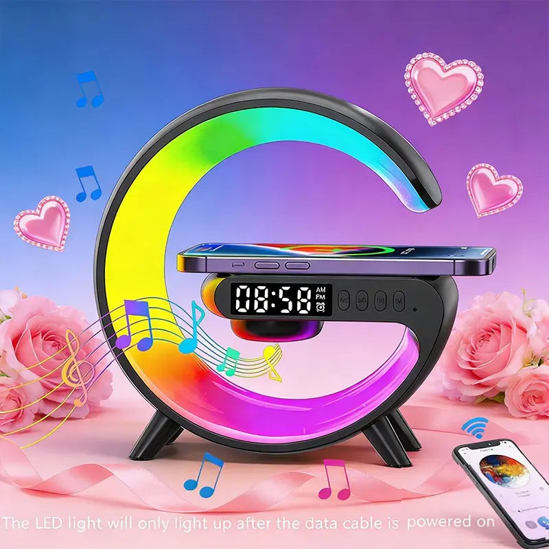 Wireless Charging Holder with Ambient Lighting and Alarm Clock Creative Office Multifunctional Magnetic Speaker for Bedroom Dormitory Holiday Valentine'S Day Gift