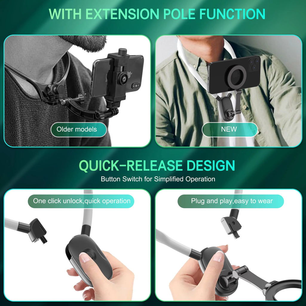 Magnetic Mobile Phone Neck Mount - Silicone-Steel Metal Hands-Free Holder with Plug, Landscape-Ready Pov/Vlog Chest Strap for Iphone 17/16/15/14, Cellphone Accessories for Android Smartphones
